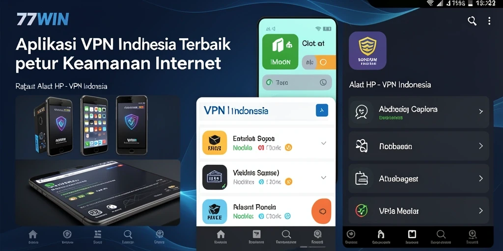 Tampilan antarmuka pengguna aplikasi VPN Indonesia 77WIN yang menarik dan mudah digunakan.