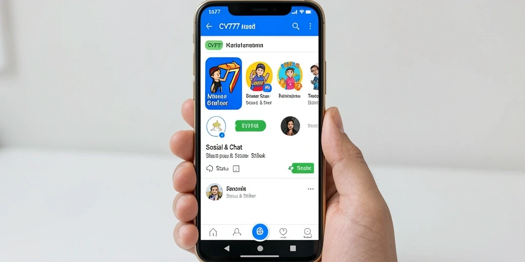 Antarmuka aplikasi CV777 dengan pilihan stiker yang menarik.