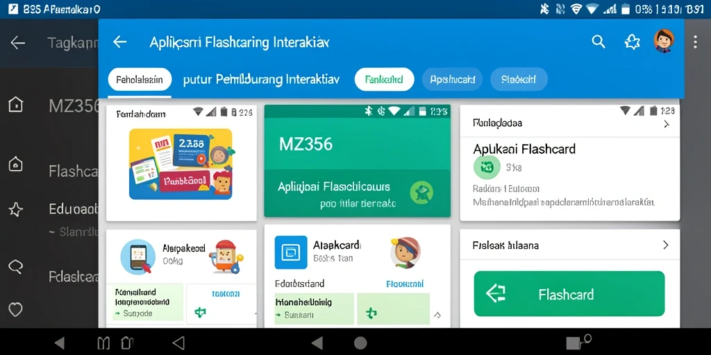 Antarmuka aplikasi MZ356 menampilkan fitur flashcard yang interaktif.