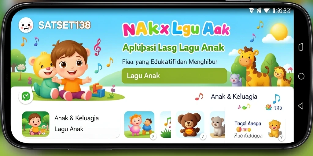 Antarmuka aplikasi SATSET138 dengan berbagai pilihan lagu anak.