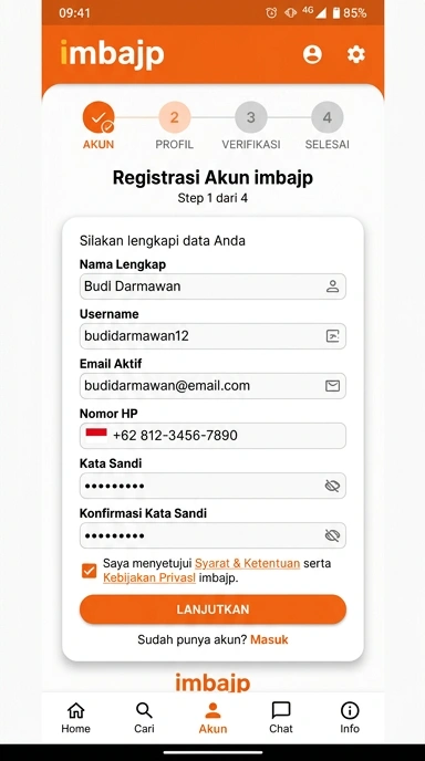 Panduan Registrasi Akun Baru imbajp untuk Android